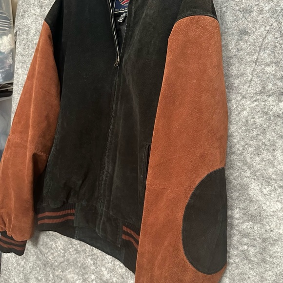 Vintage Varsity Letterman Mens Jacket XL Black Brown Elbow Patches Full Zip - Picture 8 of 15